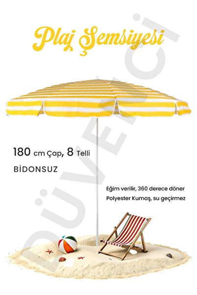 Düvenci Sarı Beyaz Plaj Şemsiyesi 180cm, 8 Telli