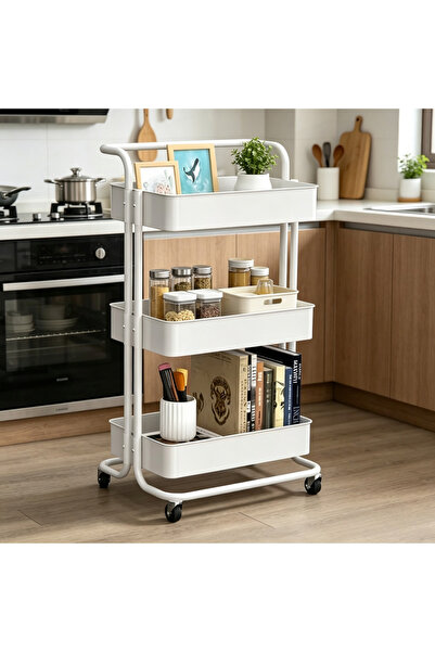 Generica Three-tier wheeled storage cart, easy to assemble, white storage car...