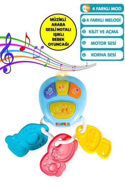 TOYFEST Araba Sesleri Çıkaran Işıklı Ninnili Müzikli Anahtarlık İnteraktif Be...