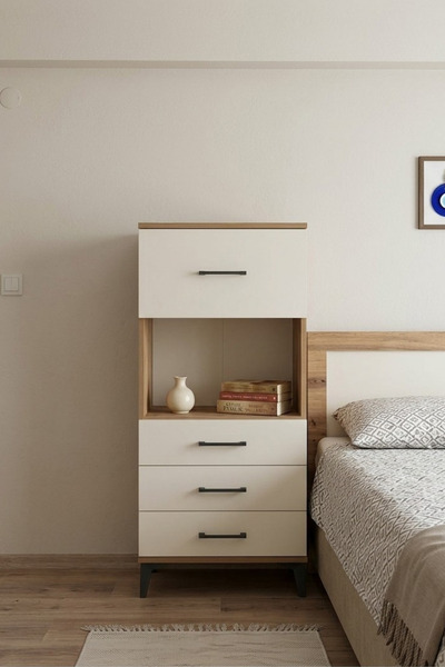 Dienni Arges Çok Amaçlı Dolap Tek Raflı 4 Çekmeceli Banyo Ofis Dolabı 60x30x1...