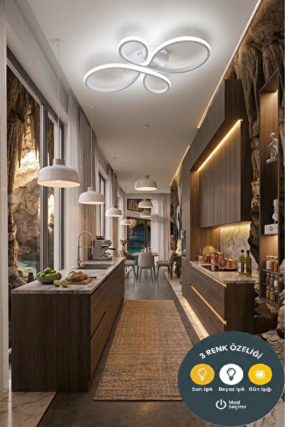 Lzy Avize Store Liya Lalezar Plafonyer Model Beyaz Kasa Ledli Modern 3 Renkli...