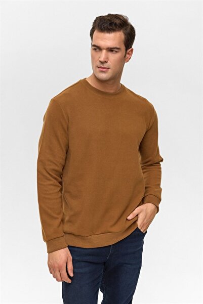 SÜVARİ Koyu Kahve Regular Düz Bisiklet Yaka Sweatshirt
