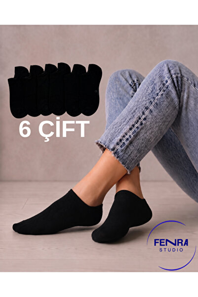 FENRA STUDIO Burun Dikişsiz Unisex Siyah Ayakta Gözükmeyen Sneaker Patik Çora...