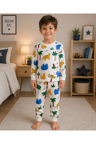 Fil Kids Dečački set od Pamuk delova, bela boja, safari, slon, tigar, Sa dezn...