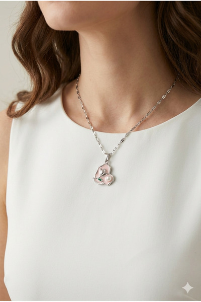 Tilde Steel Real Pearl Hand Painted Art Pendant Women's Accessory 316L Stainl...