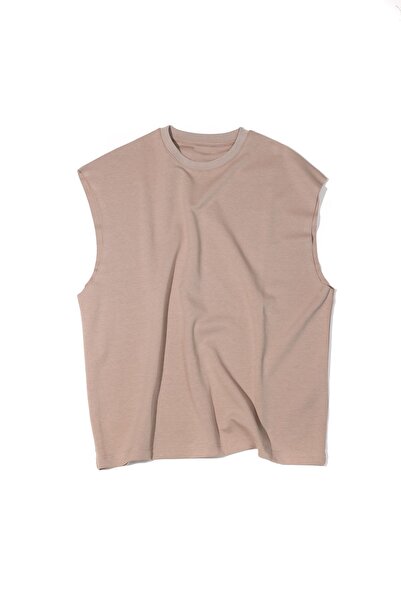no7man Raen Kahve Oversize Sleeveless 100% Cotton Men's Tshirt