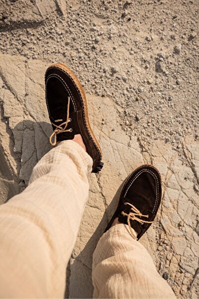 no7man Petra Lace-Up Brown Suede Genuine Leather Men's Espadrilles