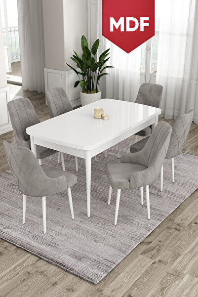 Canisa Concept Ram Serisi 80x132 MDF Açılabilir Mutfak Masası Takımı Beyaz Ma...