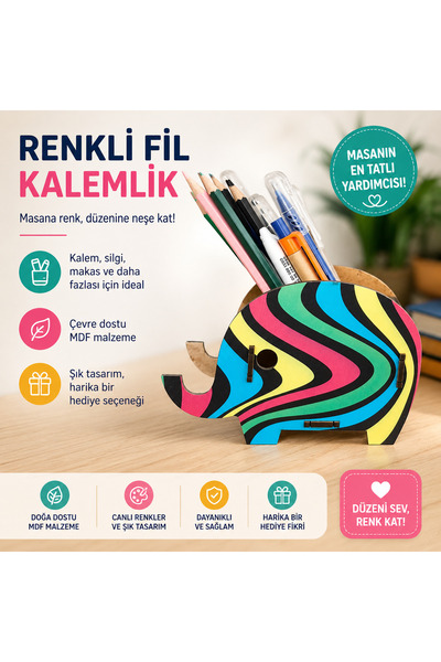YAHO OYUNCAĞIN DOĞAL HALİ Ahşap Fil Kalemlik(KARNE HEDİYESİ)