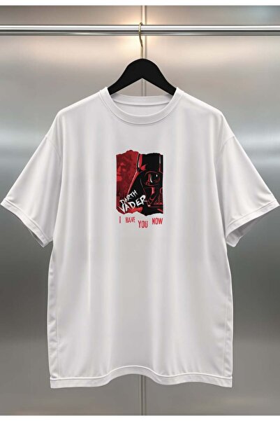 buzagi tasarım ürünleri Darth Vader Digital Print Oversize White Unisex T-Shirt