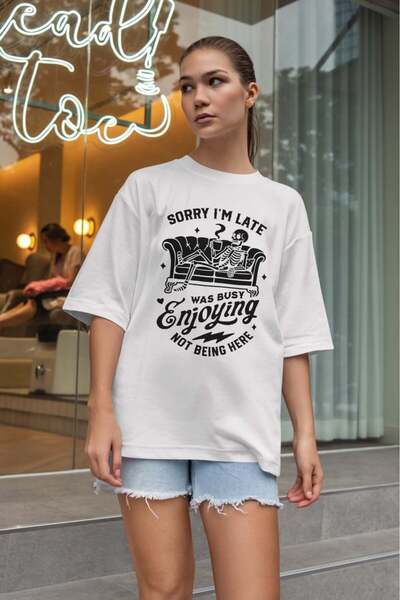 buzagi tasarım ürünleri Sarcastic Oversize Unisex White T-Shirt