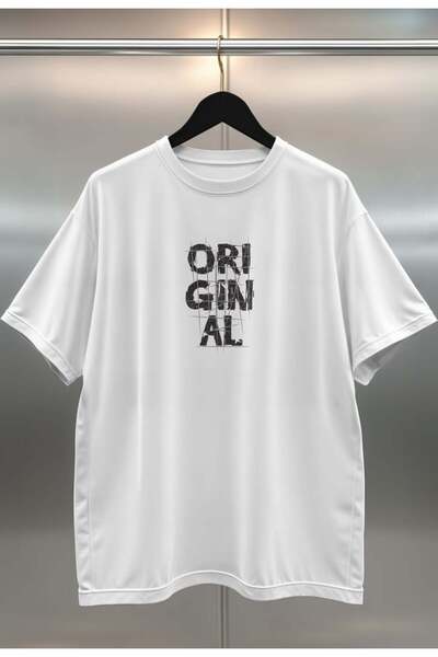 buzagi tasarım ürünleri Organic Cotton Digital Printed Oversize White T-Shirt