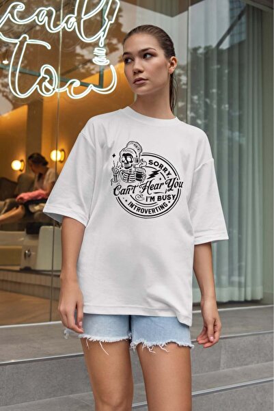 buzagi tasarım ürünleri Sarcastic Oversize Unisex White T-Shirt