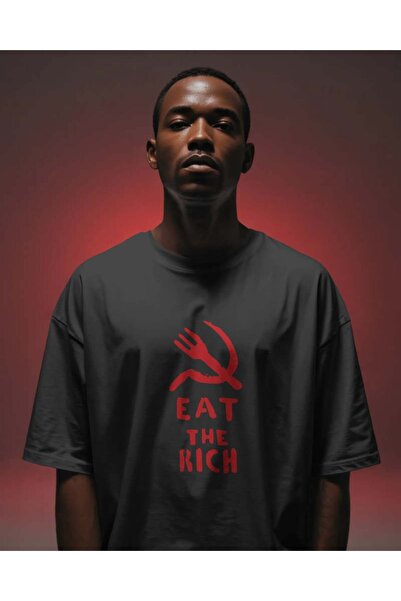 buzagi tasarım ürünleri Eat the Rich Unisex Black Regular T-Shirt