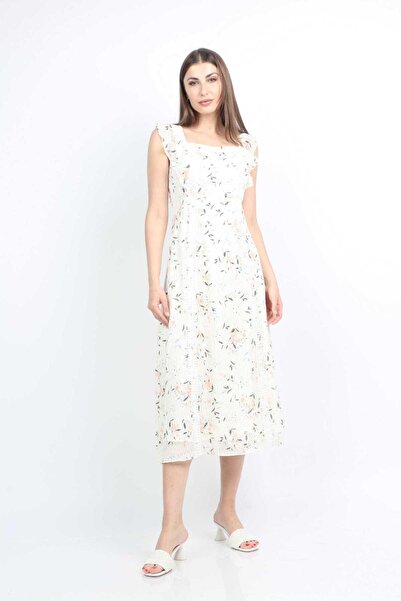mica Short Sleeve Printed Midi Viscose Dress