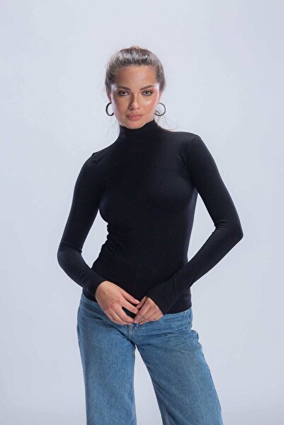 CARINA Solid High-Neck Long-Sleeve Top