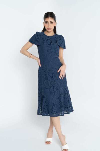 mica Women's Short Sleeve Midi Lace Dress