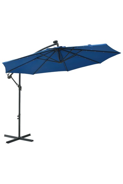 Concept Umbrelă suspendată cu LED și stâlp din oțel, azuriu, 300 cm