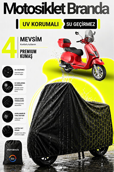 Motobros Motosiklet Brandası Motor Brandası 50 CC Uyumlu BlackShield Siyah Su...
