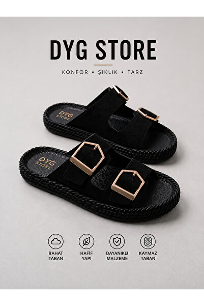 DYG STORE Suede Straw Sole Buckle-Strapped Stylish Summer Women's Slippers