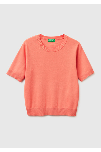 United Colors of Benetton Γυναικείο πορτοκαλί 100% βαμβακερό κοντομάνικο φούτ...