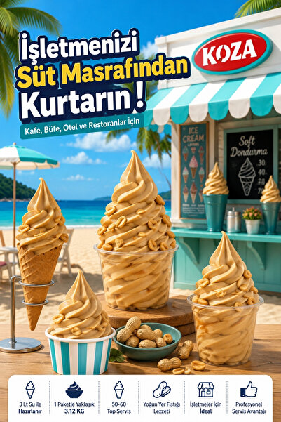 Koza Premium Soft Dondurma Tozu Yer Fıstıklı - 3 Litre Su İle Hazırlanan Dond...