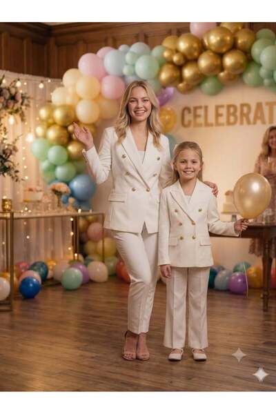 Hilal Akıncı Kids Anne Kız Gold Düğmeli Blazer Ceket