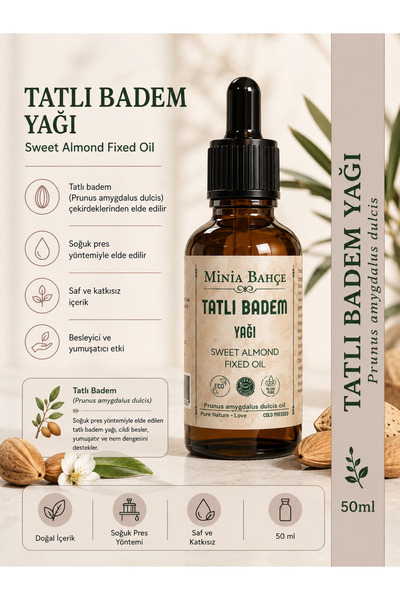 Minia Bahçe Bitki ve Sanat Atölyesi Tatlı Badem Yağı - %100 Saf ve Doğal Sabi...