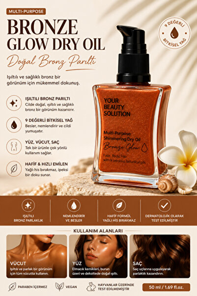 Your Beauty Solution زيت جولدن جلو الجاف 50 مل، زيت برونزي اللون لامع للوجه و...