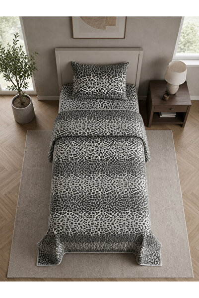 ŞENER HOME Set cearșaf de pat cu model leopard elastic pentru o singură persoană