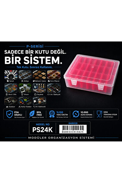 COMPAXE P-Series Set of 24 Plastic Red Transparent Box 24 Small Boxes Modular...