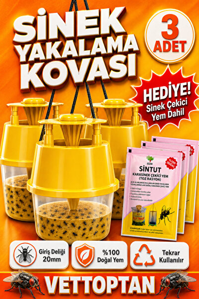 vettoptan 3 Adet Karasinek Tuzağı Kova Kara Sinek Öldürücü Ahır Bahçe Sintut ...