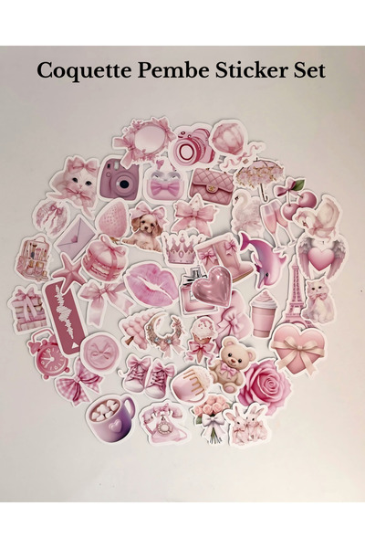 Studio D arte DIY KIT 45 Adet 4 Sayfa Coquette Pembe Sticker Set Bullet Journ...