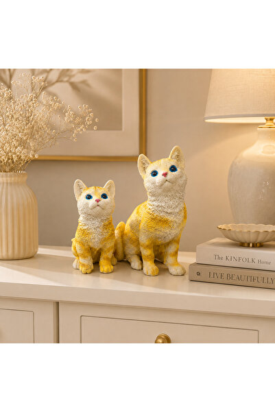 Doremcy Sevimli Kedi Biblo 2’li Set Polyester Dekoratif Ev Salon Hediye Figür...