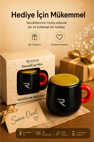 Ryan Mini Bluetooth Hoparlör Taşınabilir Kablosuz Speaker Kahve Kupa Tasarımlı