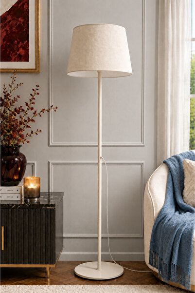 Luna Lighting Lucca Model Krem Metal Ayaklı Bohem Lambader 145 cm Kumaş Başlı...