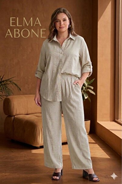 elma abone Plus Size Strawberry Jacquard Shirt and Pants Suit