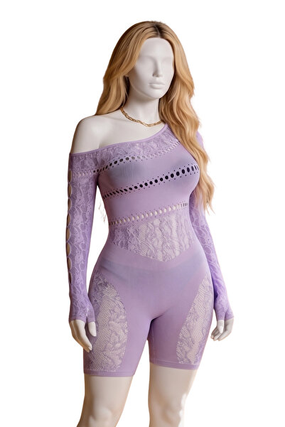 Lingerie and Fashion Style Long-Sleeved One Shoulder Sexy Mesh Bodystocking