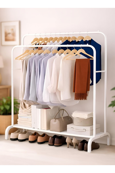 Cady One Double Layer Metal Clothes Rack with Wheels, 2 Shelf Clothes Organiz...
