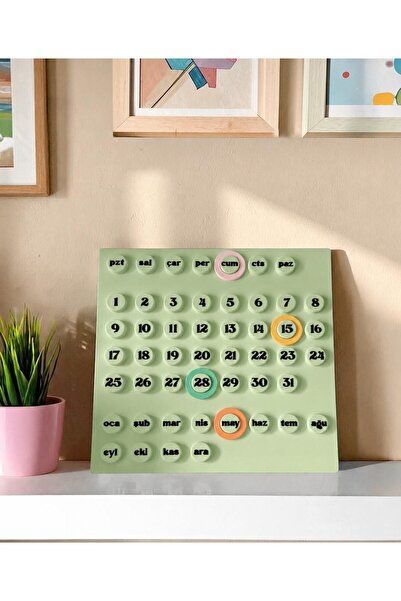 3DekorPusula Sonsuz Takvim Türkçe Yeşil (4 Pastel Halkalı Ring-A-Date) | 23x2...
