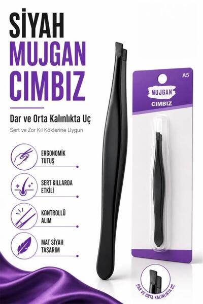MUJGAN Profesyonel Düz Uçlu Cımbız Siyah Renk