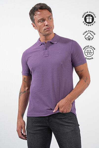 İmza Purple Polo Collar Pike Short Sleeve Slim Fit Cotton T-Shirt 1011260170