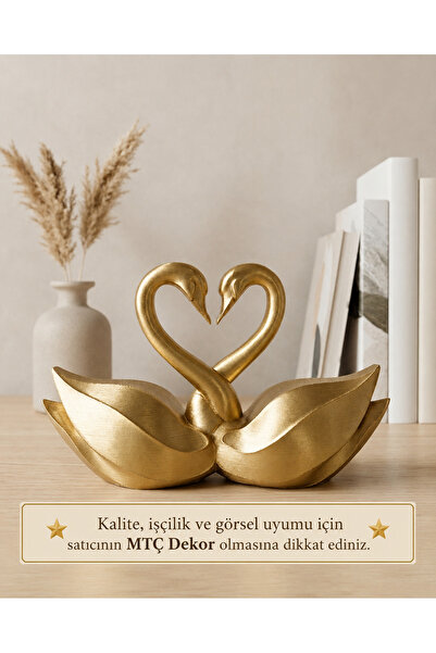 hereyque Modern Dekoratif İkili Kuğu Biblo - Kalp Formlu Ev Aksesuarı 3D ÖZEL...