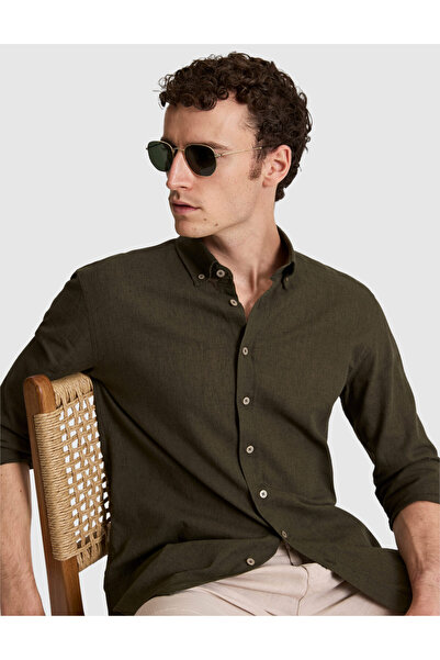 Pierre Cardin Haki Regular Fit Uzun Kollu Gömlek 50325356-VR027