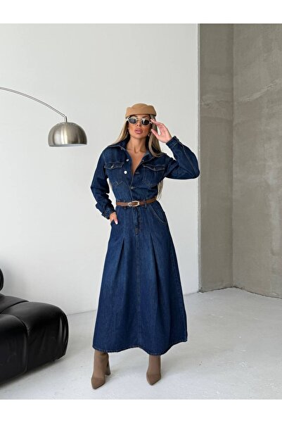 HerTon Rochie lungă din denim pentru femei