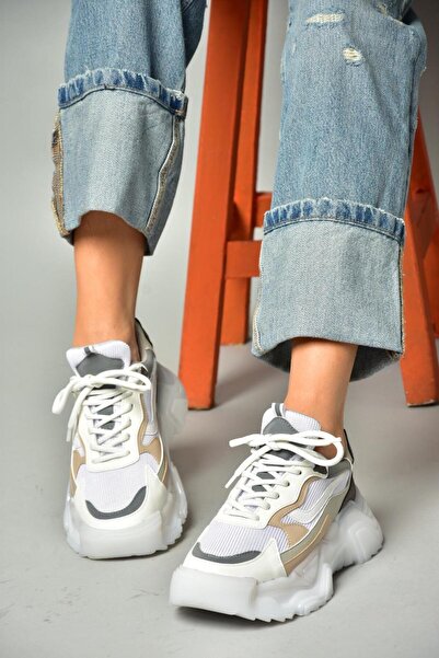 Fox Shoes س312612404 حذاء رياضي من القماش الأبيض بنعل سميك