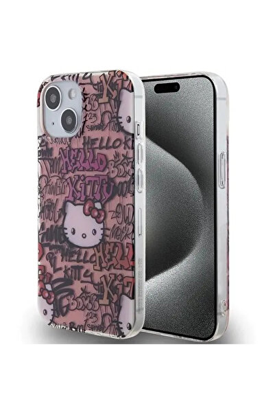 Hello Kitty Husă IML Tags Graffiti pentru iPhone 15 - roz