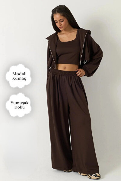 The Champ Clothing Γυναικείο σετ 3 τεμαχίων Modal Livora Brown – Κοντό εσώρου...