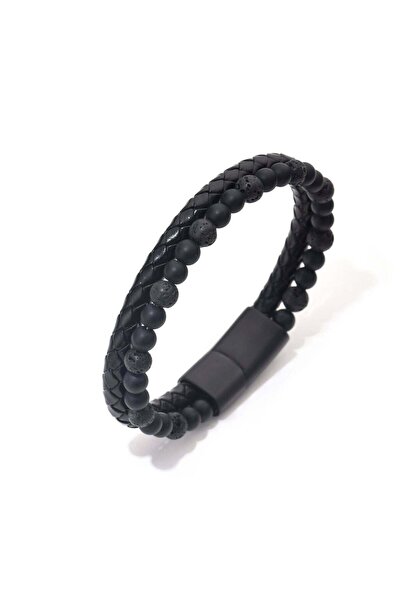 TORO NERO Brățară bărbătească din piele naturală neagră Cleo