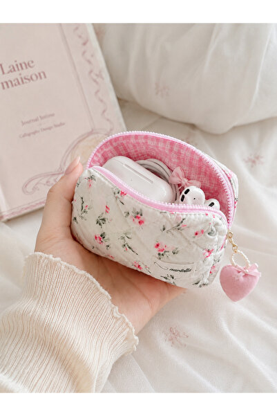 nartella Pembe Gül Desenli Mini Bozuk Para Cüzdanı Mini Kozmetik Makyaj Çanta...